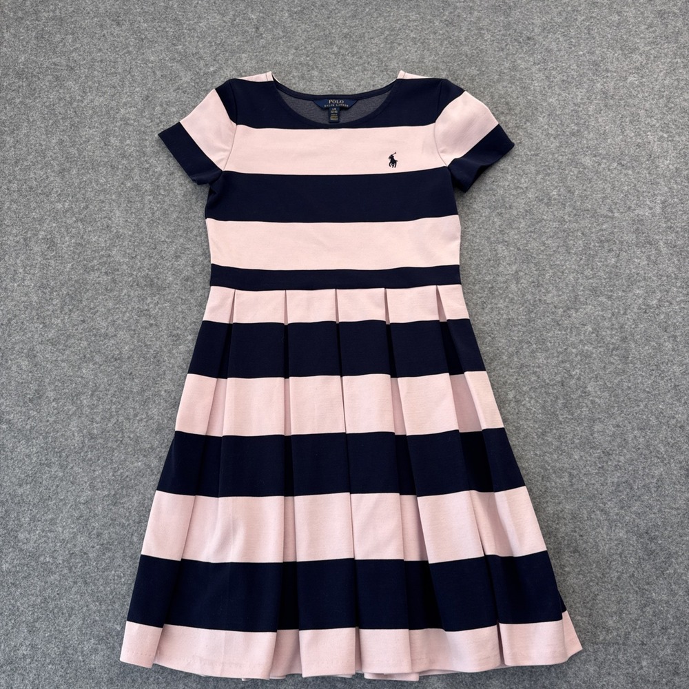 Polo Ralph Lauren Pink/Navy Striped Knit Fit & Flare Dress Sz L (12-14)